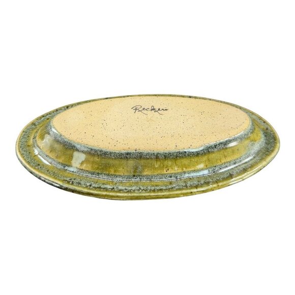 Vintage Studio Art Pottery Elongated Dish Tray Pottery Ceramic Signed Green - Picture 3 of 13